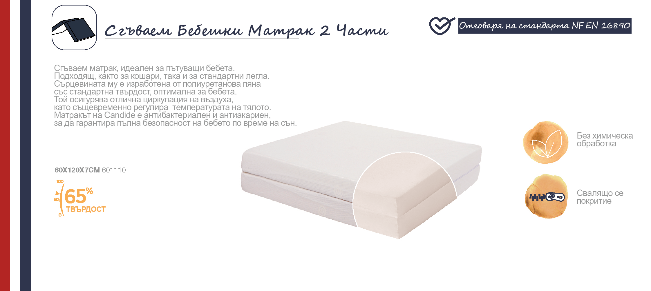 Сгъваем Бебешки Матрак 2 Части (7См Дебелина) Candide