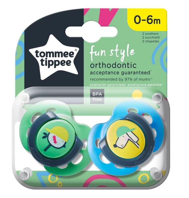 Залъгалки Fun Style, 0 6м, 2 Бр. Оп., Куче Пиле Tommee Tippee