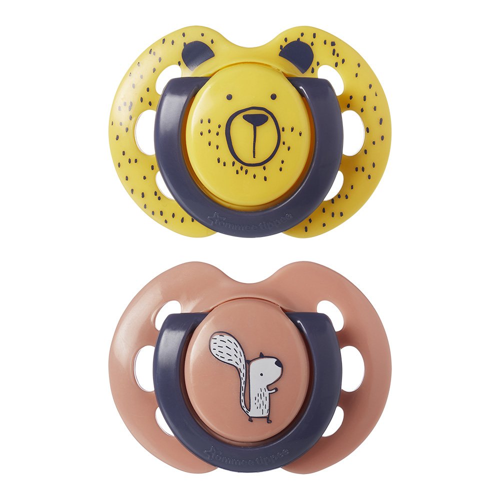 Suzete ortodontice Tommee Tippee Fun Friends, 0-6 luni, pui/pisică + cutie de sterilizare