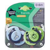Suzete ortodontice Tommee Tippee Fun Friends, 0-6 luni, ursuleț de pluș/veveriță albastră + cutie de sterilizare