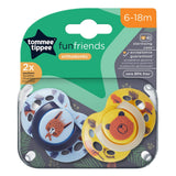 Suzete ortodontice Tommee Tippee Fun Friends, 6-18 luni, cutie de sterilizare cu ursuleț de pluș/veveriță albastră +