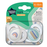 Suzete ortodontice de noapte Tommee Tippee, 18-36 luni, curcubeu/neutru