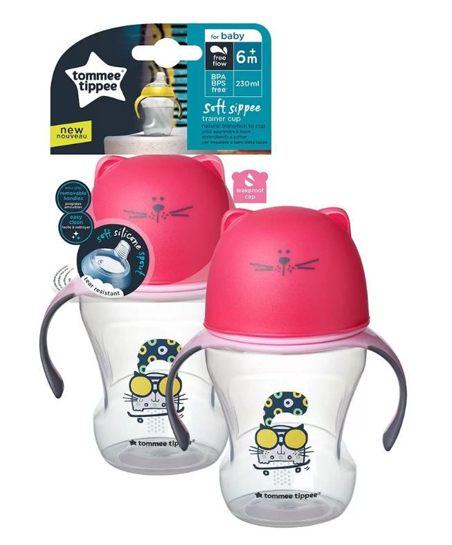 Tommee Tippee Преходна Чаша С Мек Силиконов Накрайник И Дръжка Коте Розова 230Мл 6М+ --- BebeMama