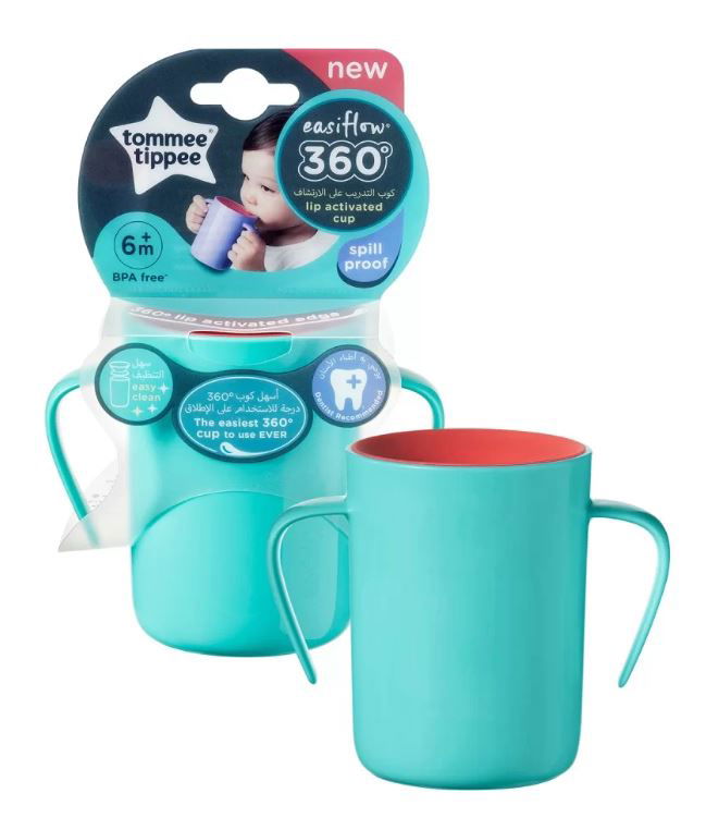 Tommee Tippee Неразливаща Се Преходна Чаша 360° С Дръжки 200 Мл. 6М+ Тюркоаз --- BebeMama