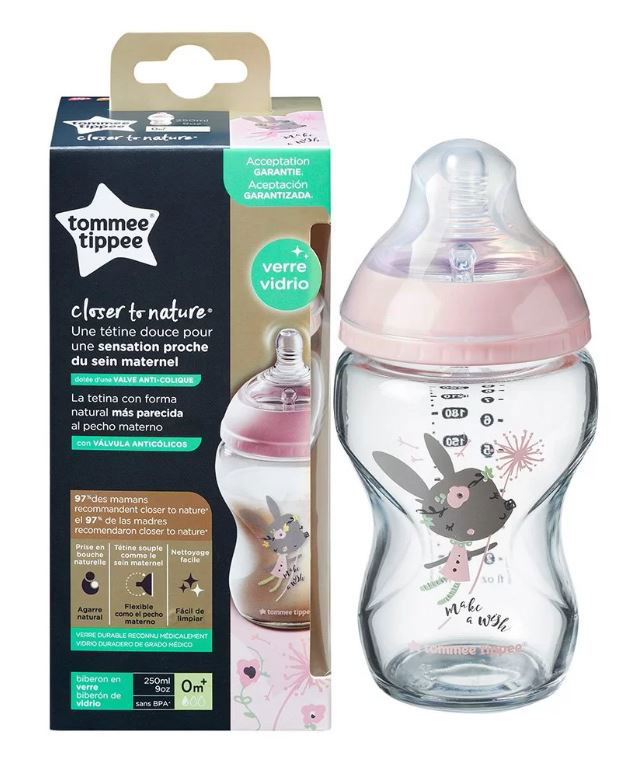 Tommee Tippee Шише За Хранене Easi Vent Стъклено 250 Мл. 0М+ Момиче --- BebeMama