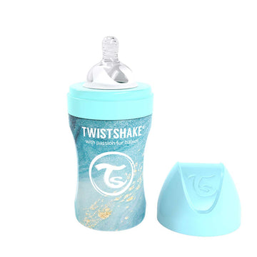 Бебешко шише Twistshake 260 мл от неръждаема стомана - Мраморно синьо - Шишета За Хранене - Twistshake - BebeMama