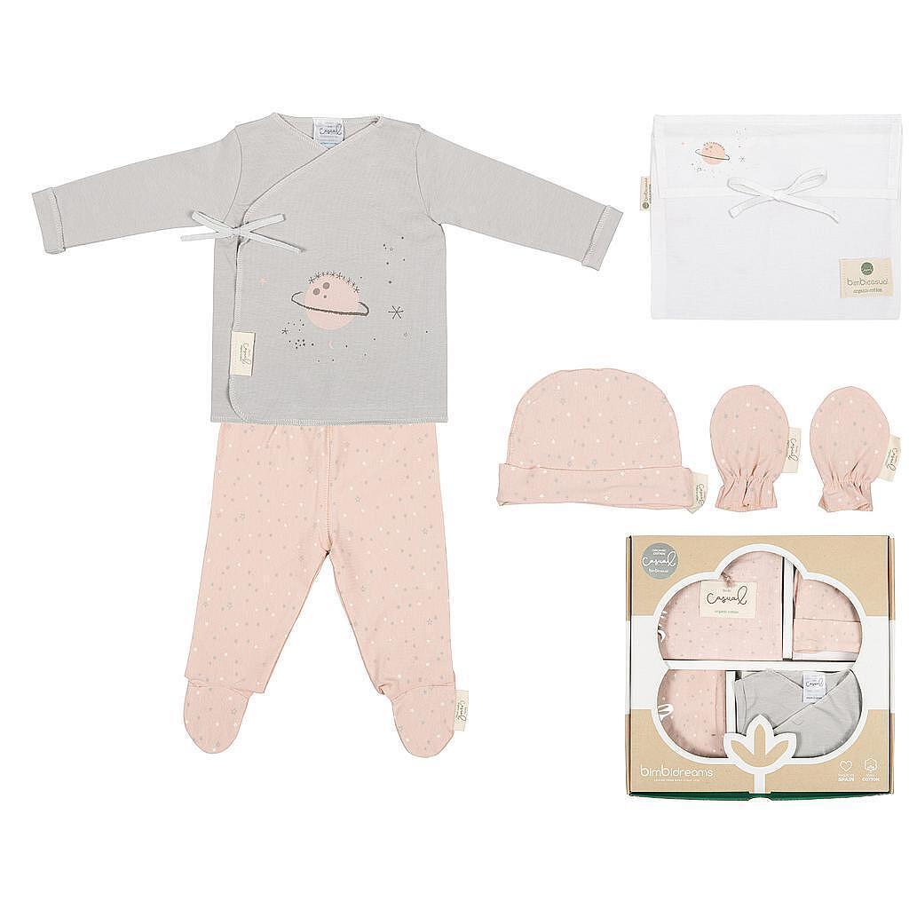 Бебешки Памучен Комплект За Изписване 5 Части Planet Pink Bimbidreams