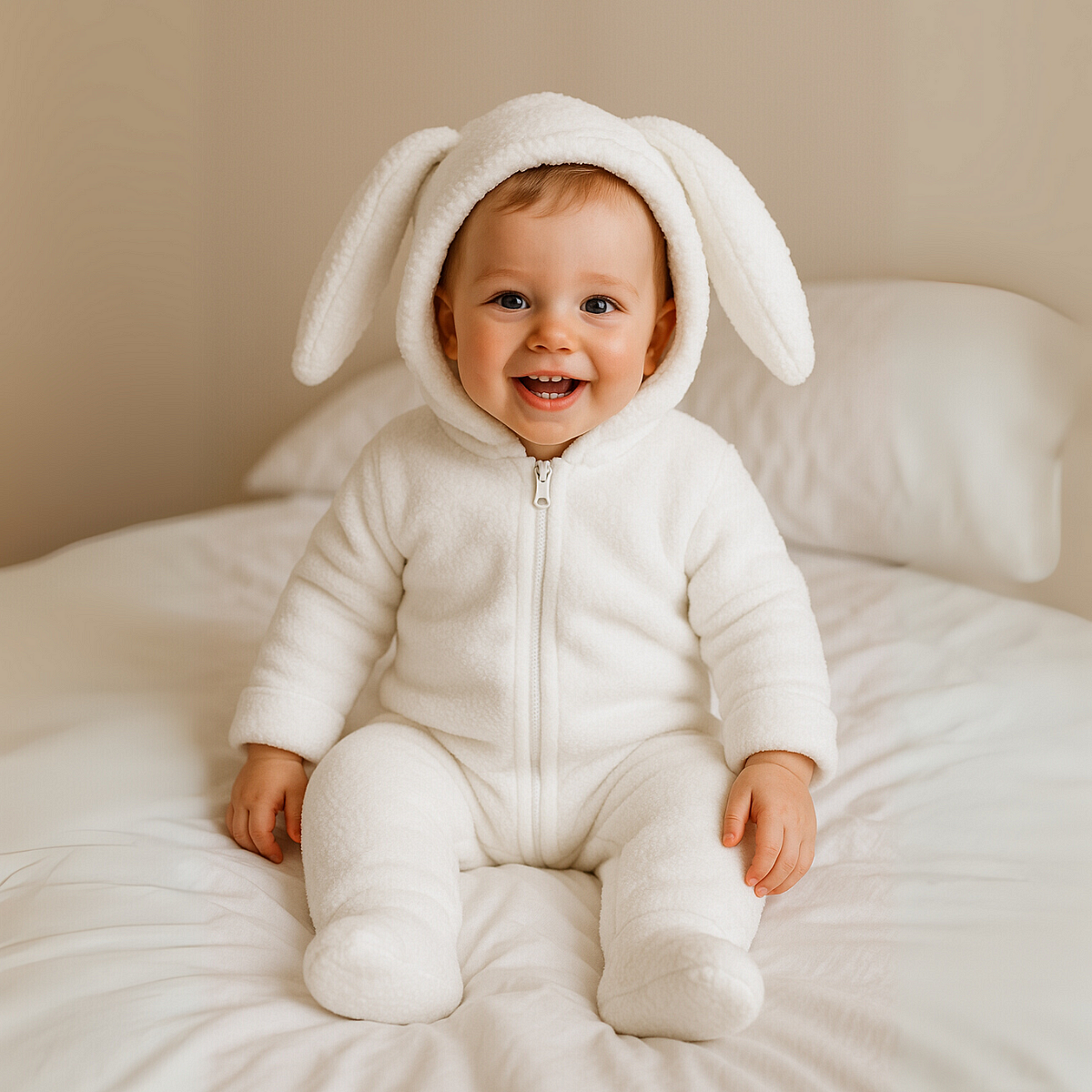 Rainy Бебешки зимен гащеризон Зайче 48 бял