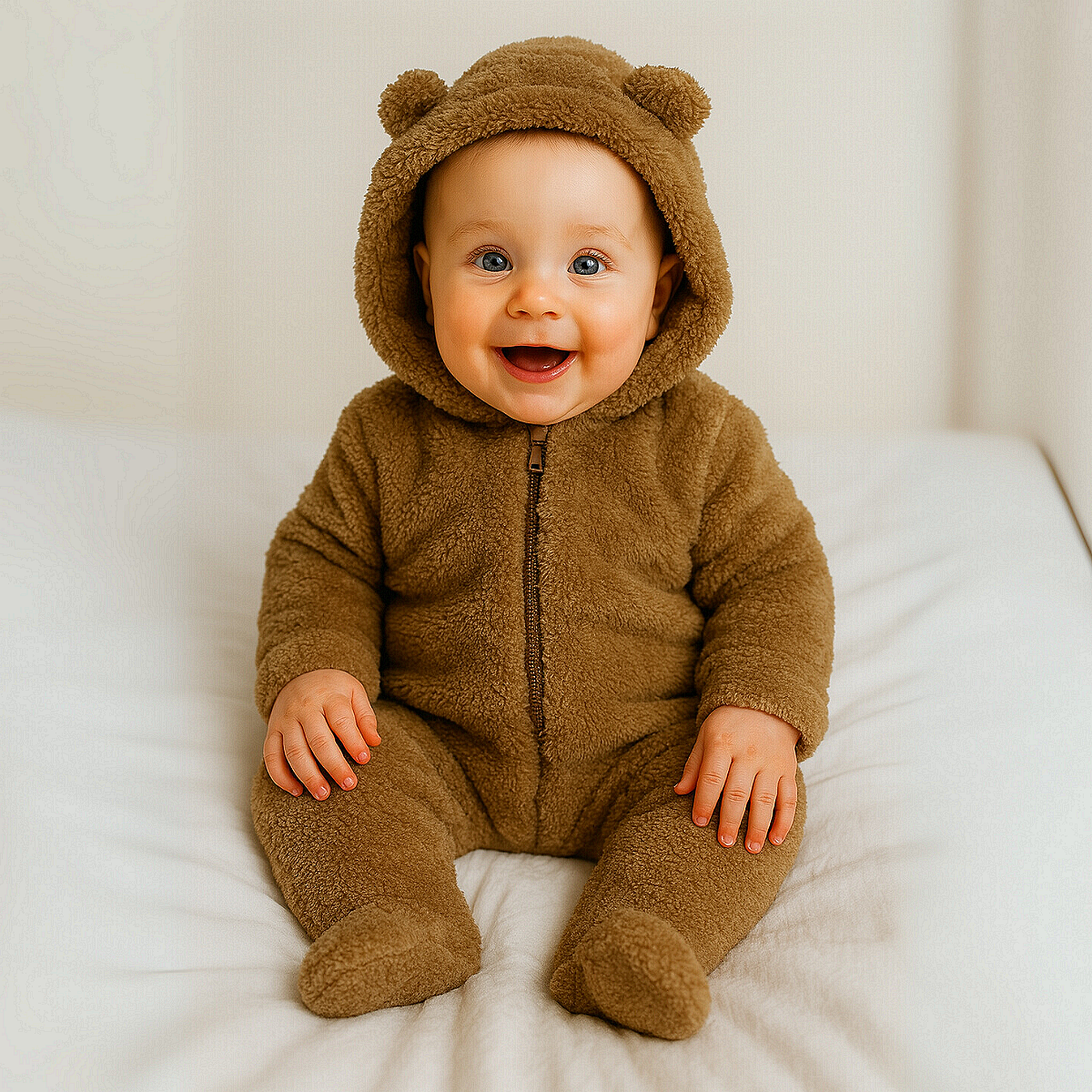 Rainy Бебешки зимен гащеризон Мече 74см кафяв