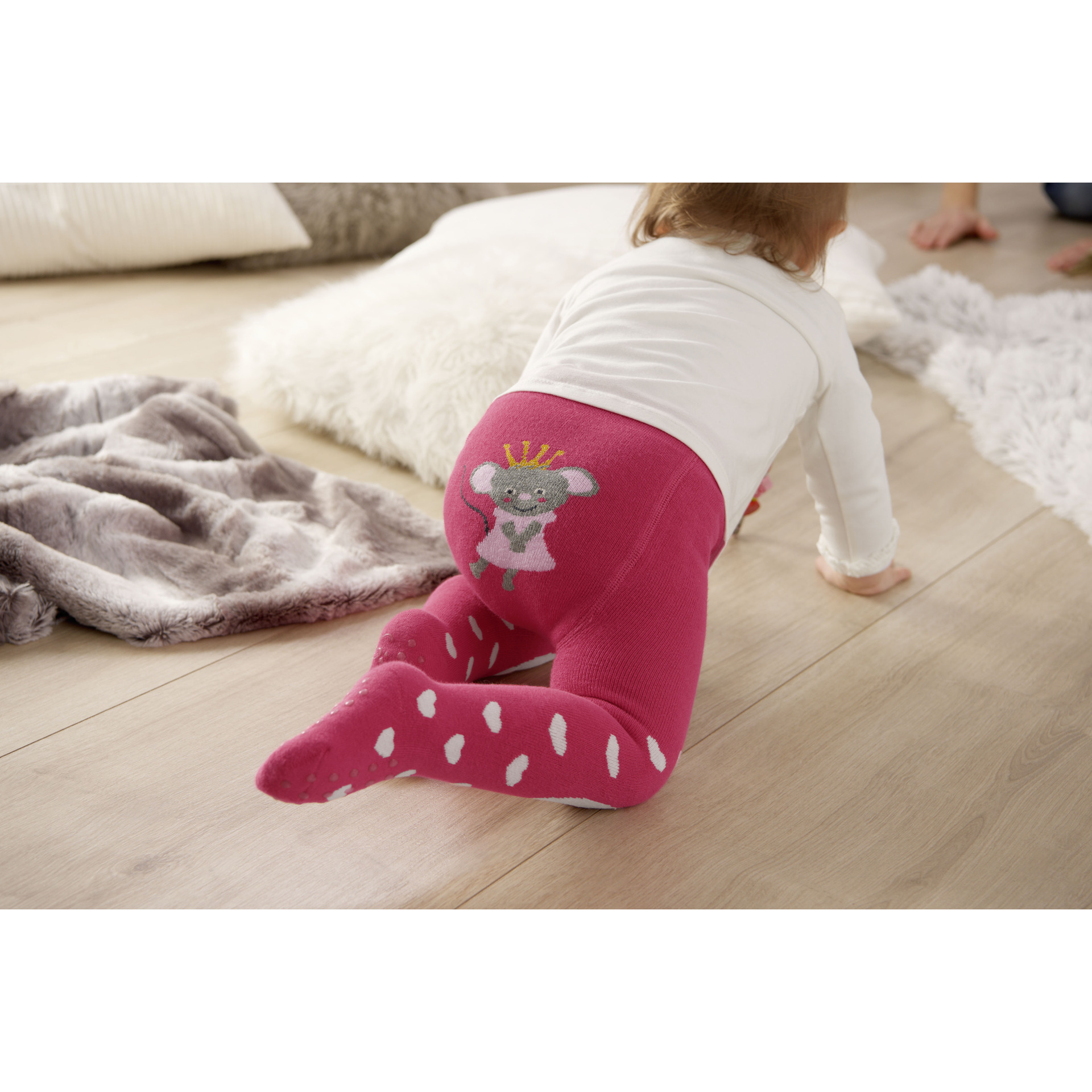 Детски термо чорапогащник за пълзене за момичета, Sterntaler - Сови, 92 cm, 2-3 години, розов