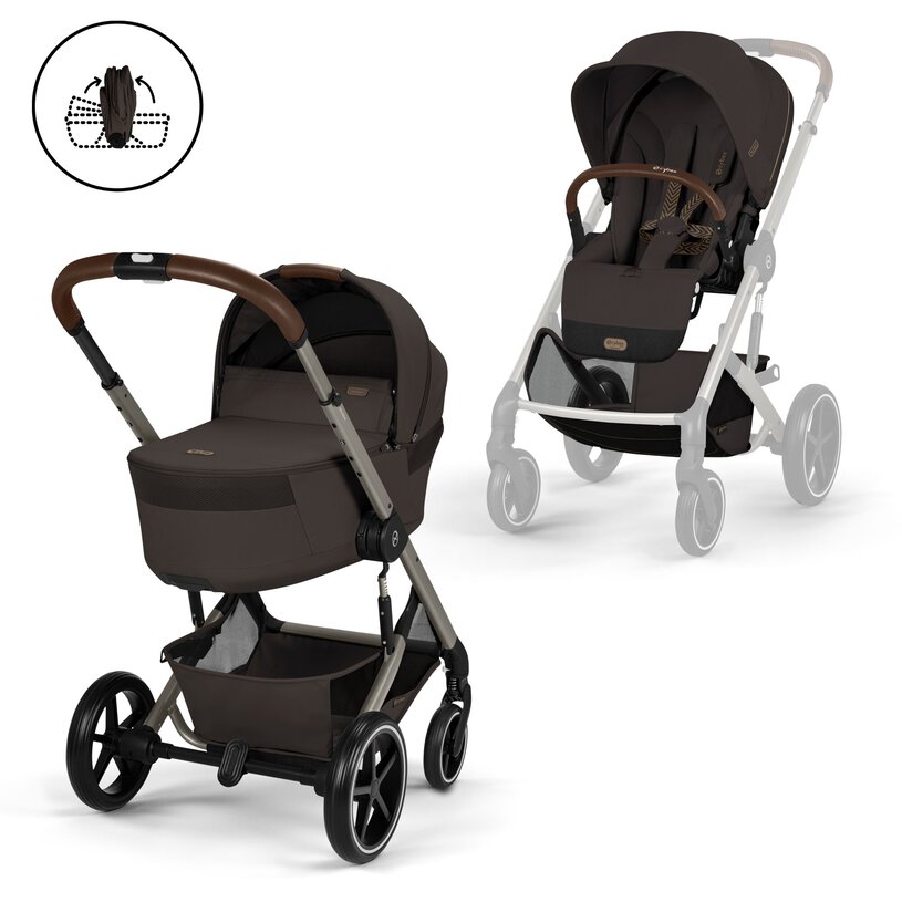 Gold Бебешка Комбинирана Количка Balios S Lux Tpe Chocolate Brown 2026 + Сгъваем Кош За Новородено Cybex