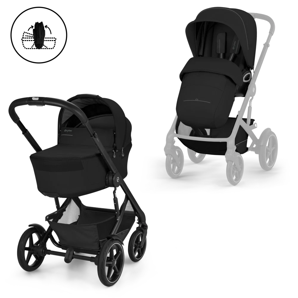 Gold Бебешка Комбинирана Количка Talos S Lux + Сгъваем Кош За Новородено Moon Black Cybex