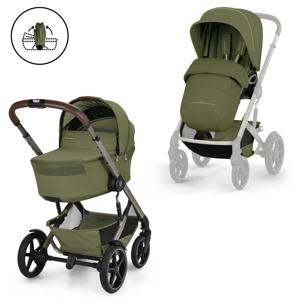 Gold Бебешка Комбинирана Количка Talos S Lux + Сгъваем Кош За Новородено Moss Green Cybex