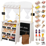 Magazin și teatru pentru copii din lemn 2 în 1 Ginger Home, pentru jocuri de rol, cu casă de marcat, terminal POS și scaner cu sunet, jucării și accesorii, 45x24x97,5 cm, pentru copii peste 3 ani
