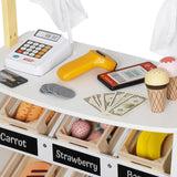 Magazin și teatru pentru copii din lemn 2 în 1 Ginger Home, pentru jocuri de rol, cu casă de marcat, terminal POS și scaner cu sunet, jucării și accesorii, 45x24x97,5 cm, pentru copii peste 3 ani