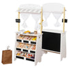 Magazin și teatru pentru copii din lemn 2 în 1 Ginger Home, pentru jocuri de rol, cu casă de marcat, terminal POS și scaner cu sunet, jucării și accesorii, 45x24x97,5 cm, pentru copii peste 3 ani