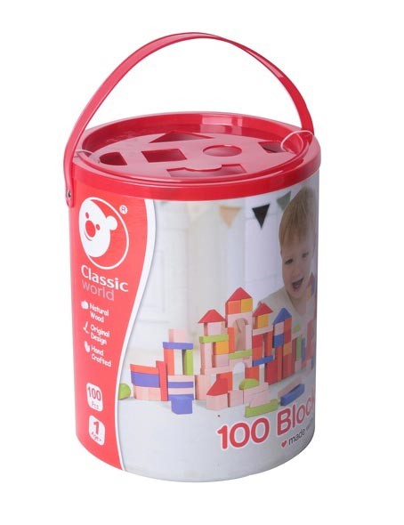 Дървен Конструктор С Кубчета - 100 Бр. - Дървени Играчки - Classic World - BebeMama