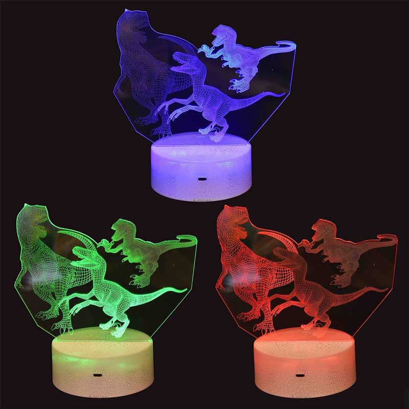 Lumină de noapte decorativă 3D cu LED-uri, dinozaur, culori schimbătoare, 18 cm