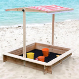 Nisip pentru copii Ginger Home cu acoperiș reglabil și protecție UV, 117x117x113 cm, din lemn - ideal pentru joacă în aer liber