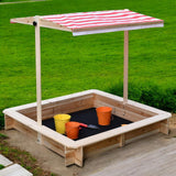 Nisip pentru copii Ginger Home cu acoperiș reglabil și protecție UV, 117x117x113 cm, din lemn - ideal pentru joacă în aer liber