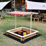 Nisip pentru copii Ginger Home cu acoperiș reglabil și protecție UV, 117x117x113 cm, din lemn - ideal pentru joacă în aer liber