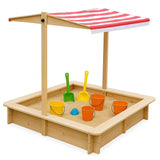 Nisip pentru copii Ginger Home cu acoperiș reglabil și protecție UV, 117x117x113 cm, din lemn - ideal pentru joacă în aer liber