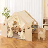 Căsuță de joacă din lemn pentru copii 6 în 1 Ginger Home – Scaun, masă, tablă, organizator, copertină și saltea moale
