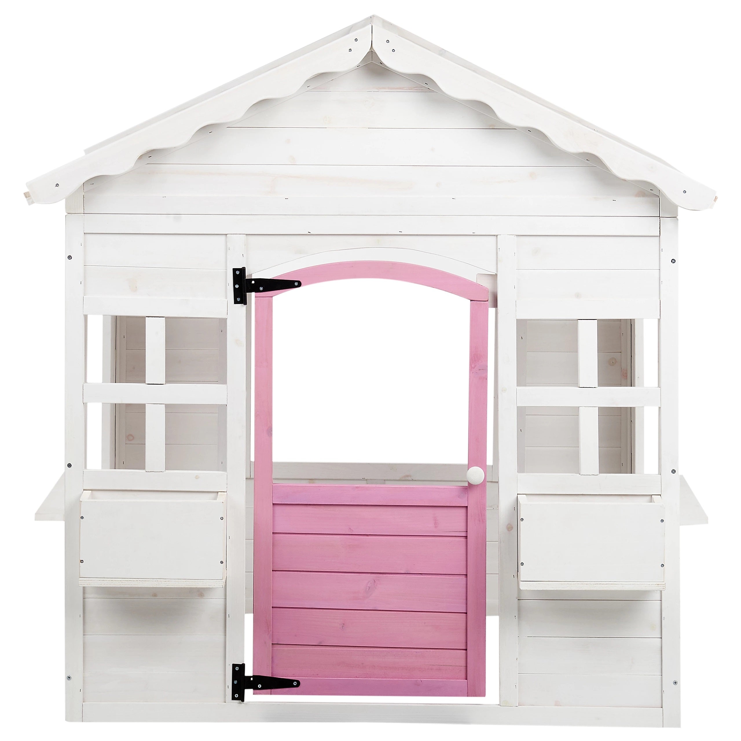 Детска Дървена Къщичка За Игра Градинска Къща С Прозорци И Саксии, Бяла, 123×106×125 См Ginger Home