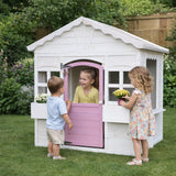 Детска Дървена Къщичка За Игра Градинска Къща С Прозорци И Саксии, Бяла, 123×106×125 См Ginger Home