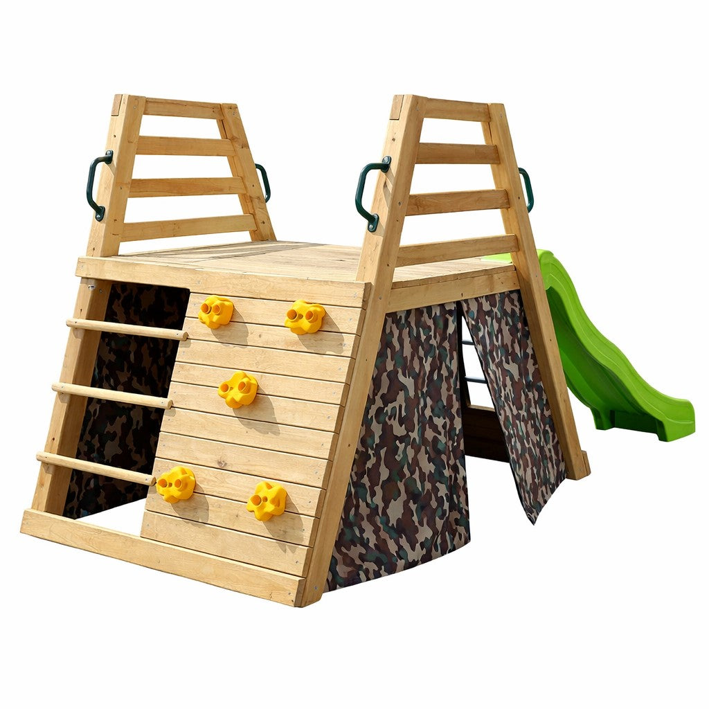 Детска Дървена Пързалка С Катерушка За Двор 285×152×123 См Ginger Home
