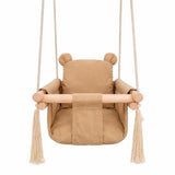 Детска Дървена Люлка Мече Мека Памучна Седалка, До 30 Кг, 28×28×196 См Ginger Home