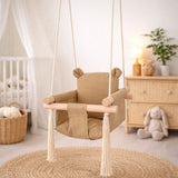 Детска Дървена Люлка Мече Мека Памучна Седалка, До 30 Кг, 28×28×196 См Ginger Home