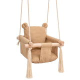 Детска Дървена Люлка Мече Мека Памучна Седалка, До 30 Кг, 28×28×196 См Ginger Home