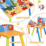Ginger Home Masă și scaune din lemn pentru copii cu animale marine - Set pentru desen, joacă, învățare și mâncare