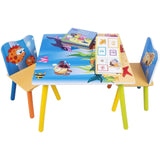 Ginger Home Masă și scaune din lemn pentru copii cu animale marine - Set pentru desen, joacă, învățare și mâncare