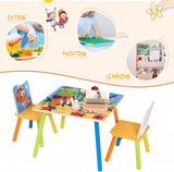 Ginger Home Masă și scaune din lemn pentru copii cu animale marine - Set pentru desen, joacă, învățare și mâncare