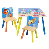 Ginger Home Masă și scaune din lemn pentru copii cu animale marine - Set pentru desen, joacă, învățare și mâncare
