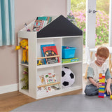 Детска Етажерка За Играчки И Книги Къща С Рафтoве И Дъска За Рисуване, Монтесори, Бяла, 72.5x40x95.8 См Ginger Home