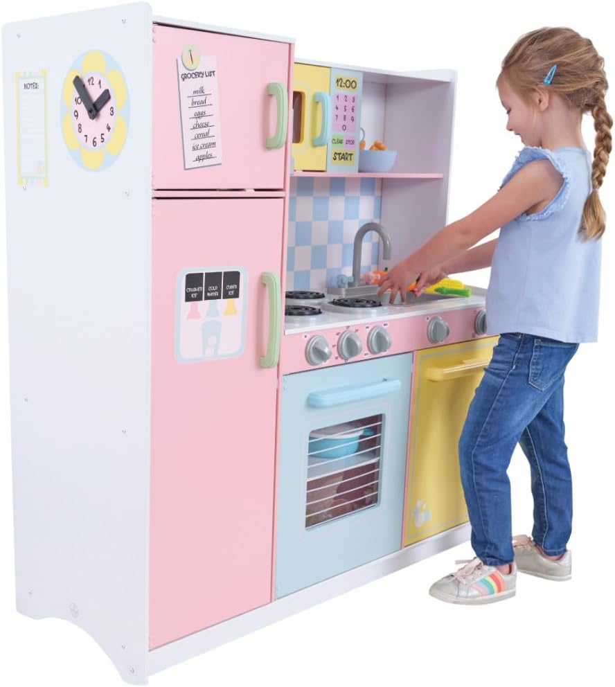 Детска Кухня Ginger Home,Дървена Играчка За Ролеви Игри С Цветен Дизайн, Размери 90X30X90 См