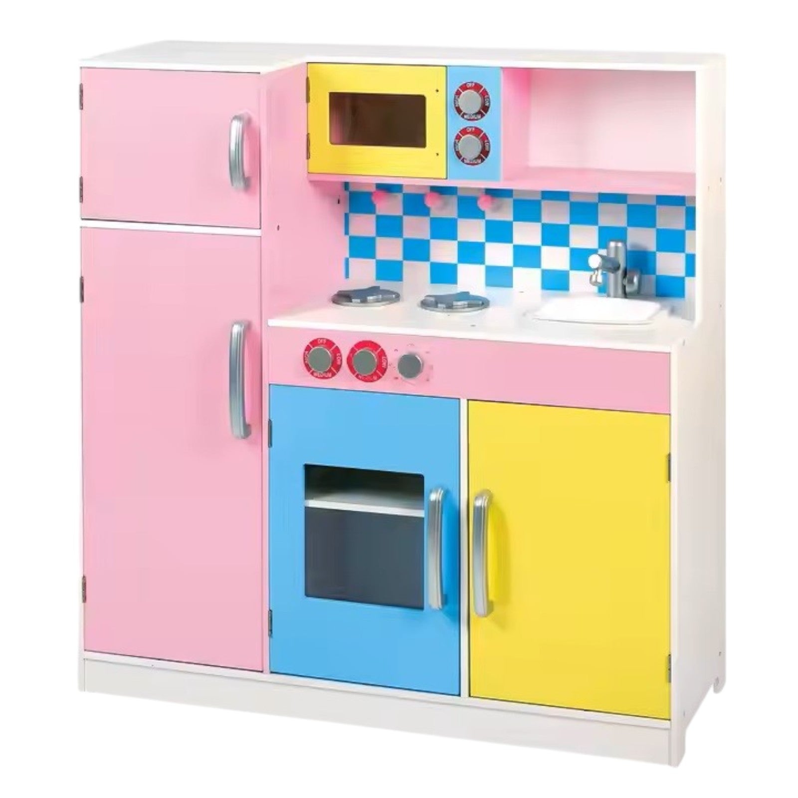 Детска Кухня Ginger Home,Дървена Играчка За Ролеви Игри С Цветен Дизайн, Размери 90X30X90 См