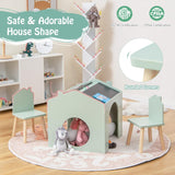 Masă pentru copii Ginger Home cu 2 scaune - Casă multifuncțională cu tablă, masă de desen și de citit