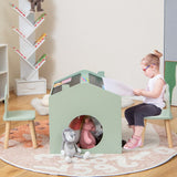Masă pentru copii Ginger Home cu 2 scaune - Casă multifuncțională cu tablă, masă de desen și de citit