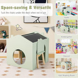 Masă pentru copii Ginger Home cu 2 scaune - Casă multifuncțională cu tablă, masă de desen și de citit