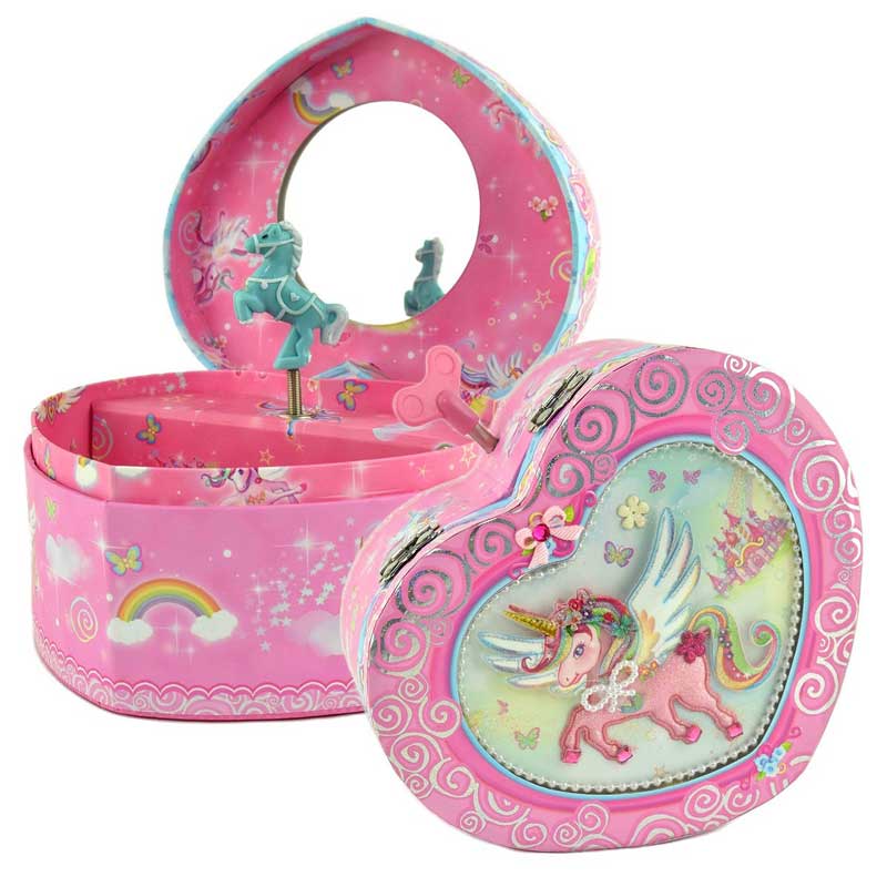 Cutie muzicală de bijuterii în formă de inimă pentru copii - „Unicorn roz”