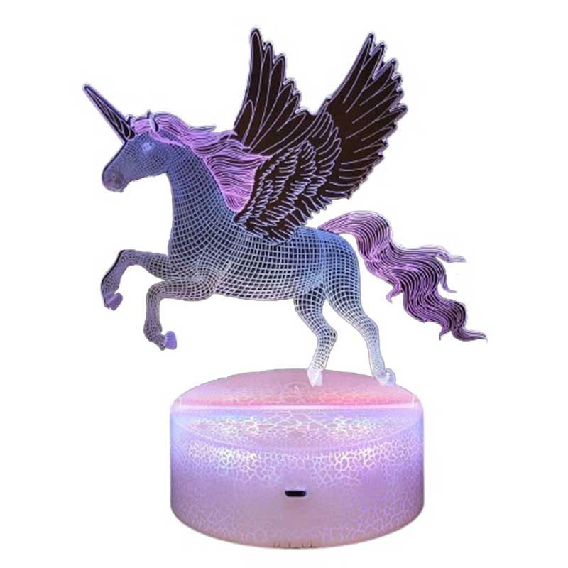 Lampă de noapte LED 3D pentru copii, unicorn înaripat, culori schimbătoare, 20 cm