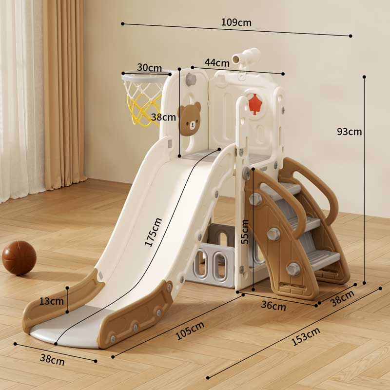 Детска Пързалка С Телескоп И Баскетболен Кош, Кафяво Мече Feelkids