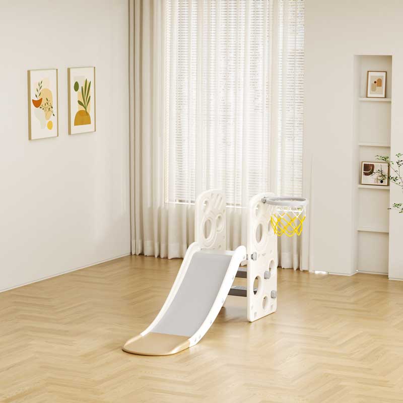 Детска Пластмасова Пързалка С Баскетболен Кош Кафява Feelkids