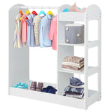 Ginger Home Suport pentru haine pentru copii cu oglindă - Dulap deschis pentru copii cu rafturi și umerașe, alb, 94x38x100 cm