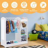 Ginger Home Suport pentru haine pentru copii cu oglindă - Dulap deschis pentru copii cu rafturi și umerașe, alb, 94x38x100 cm