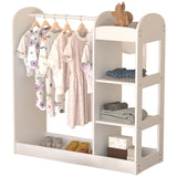 Ginger Home Suport pentru haine pentru copii cu oglindă - Dulap deschis pentru copii cu rafturi și umerașe, alb, 94x38x100 cm